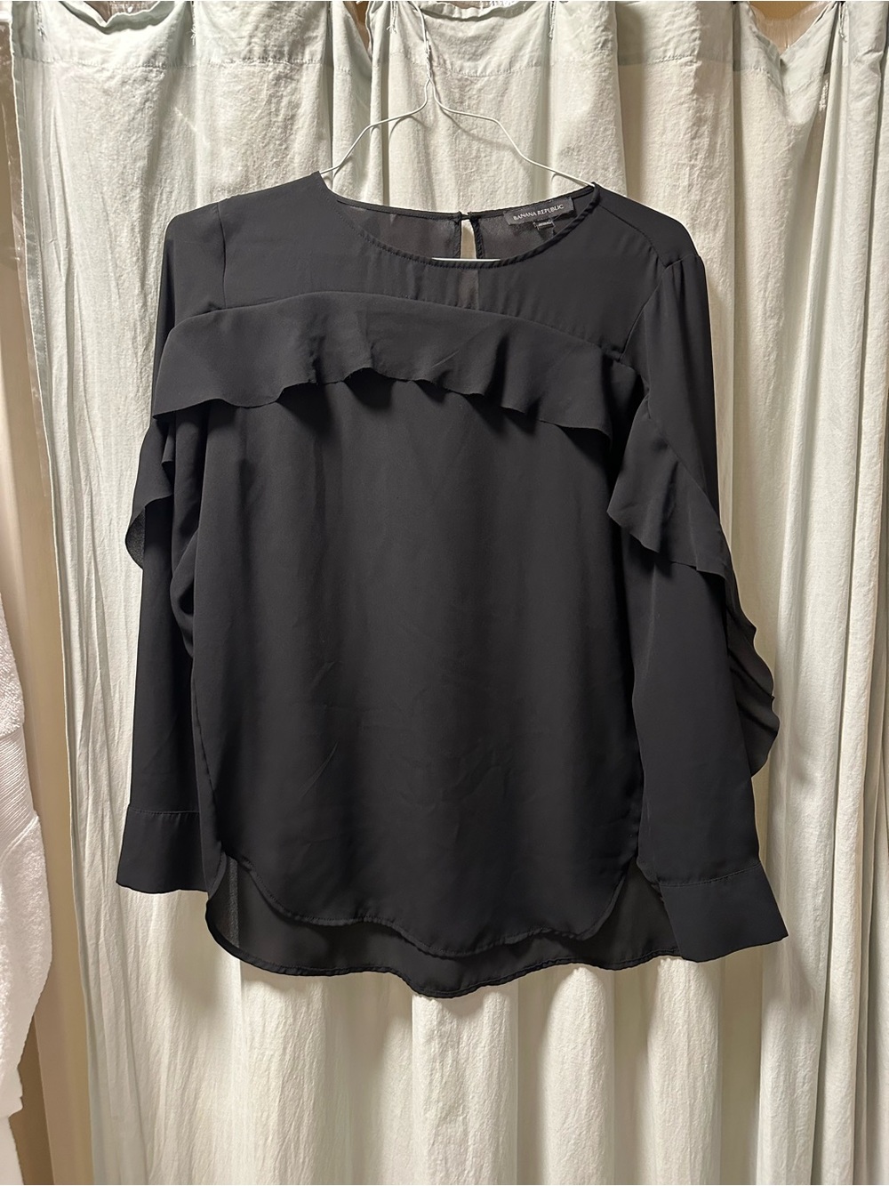 Banana Republic Black Ruffle Long-Sleeve Blouse